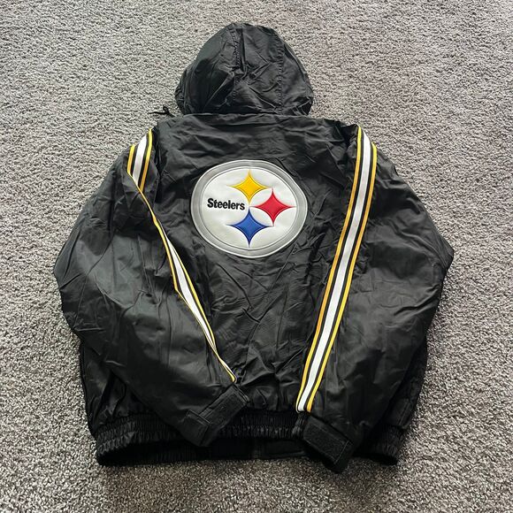 Vintage 90s Pittsburgh Steelers Full Zip Puffer Parka Jacket Big Logo Size M - Picture 2 of 7